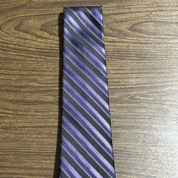 Apt 9 Pure Silk Purple and Black Striped Designer Tie 60" - Picture 4 of 9